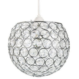 Happy Homewares Modern Round Globe Easy Fit Pendant Shade With Small Transparent Acrylic Beads