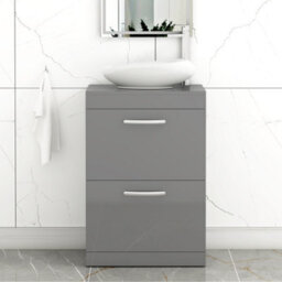 Royal Bathrooms Turin 500mm Freestanding Bathroom Vanity Unit With Sink 2 Drawer Indigo Grey Gloss & Nova Countertop Basin - thumbnail 1