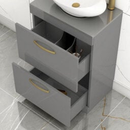 Royal Bathrooms Turin 500mm Freestanding Bathroom Vanity Unit With Sink 2 Drawer Indigo Grey Gloss & Nova Countertop Basin - thumbnail 4