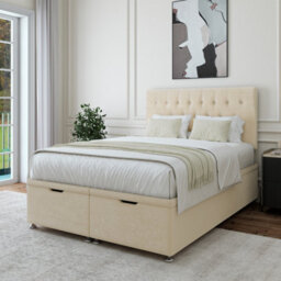 Bedmaster Cream Luxury Velvet Ottoman Divan Base And Button Headboard Single - thumbnail 2