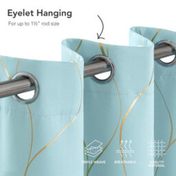 Deconovo Eyelet Thermal Insulated Curtains, Gold Wave Foil Printed Room Darkening Curtains, W46 X L90 Inch, Sky Blue, 1 Pair - thumbnail 6