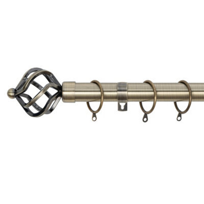 A.unique Home Twisted Metal Extendable Curtain Pole With Rings And Fittings (25/28mm) - Antique Brass , 120Cm - 220Cm Approx - image 1
