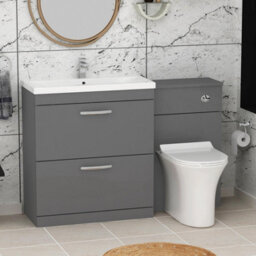 Royal Bathrooms Turin 1300mm Indigo Grey Gloss 2 Drawer Furniture Pack With Mid Edge Basin & Slim Breeze Back To Wall Toilet