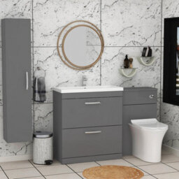 Royal Bathrooms Turin 1300mm Indigo Grey Gloss 2 Drawer Furniture Pack With Mid Edge Basin & Slim Breeze Back To Wall Toilet - thumbnail 3
