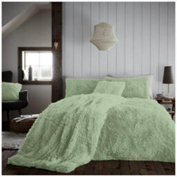 Gc Gaveno Cavailia Hug & Snug Teddy Fleece King Sage Green Duvet Cover With Matching Pillowcase Warm Super Soft & Cosy Bedding Set
