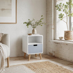 Wyld Haus Tapayo Wooden Scandinavian Bedside Table With Drawer And Shelf, 40L X 38W X 58H Cm - thumbnail 1