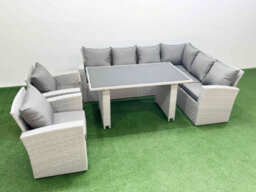 Fimous Outdoor Garden Furniture Sets 8 Seater Wicker Rattan Corner Sofa Sets With Rectangular Dining Table 2 Armchair Light Grey - thumbnail 2