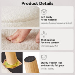 Oira 13 Inch Small Footstool Ottoman With Storage, Round Pouffe Foot Rest With Padded Seat And Wood Legs, Teddy Velvet Mini Footstool - thumbnail 4