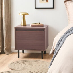 Wyld And Coco Urbannest Bedside Table Dark Brown With 1 Drawer And Black Metal Legs - W45 X D40 X H45Cm - thumbnail 2