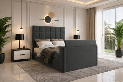 Luxury Derwent Tv Bed With 54 Inch Headboard, Dark Grey - image 1