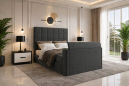 Luxury Derwent Tv Bed With 54 Inch Headboard, Dark Grey - thumbnail 1