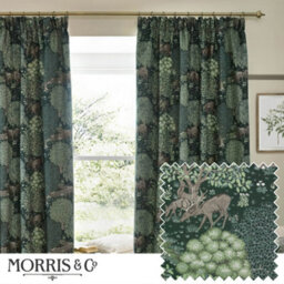 Morris & Co Brook Woodland Jacquard Room Darkening Pencil Pleat Curtain Pair Forest Green (W)168Cm X (D)137Cm - thumbnail 1