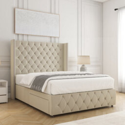 Bsspoke Mayfair Divan Bed In Cream Plush Velvet 54Inch Headboard & Footboard & Mattress No Drawers In 3Ft 4Ft 4Ft6 5Ft 6Ft - thumbnail 2