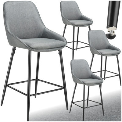 Tectake Bar Stool Siera With Backrest, Padding And Soft Fabric - Woven Fabric Grey/black, Set Of 4 - image 1
