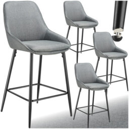 Tectake Bar Stool Siera With Backrest, Padding And Soft Fabric - Woven Fabric Grey/black, Set Of 4