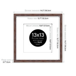 "13X13"" Walnut Picture Frame - 13X13"" Square Frame With 11X11"" Mount For 13X13""/11X11"" Pictures Classic Style Gallery Wall, 1 Pack" - thumbnail 2