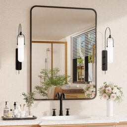 Artloge 60X90Cm Decorative Wall Mirror Bathroom Mirror Premium Aluminium Frame Matte Black - thumbnail 6
