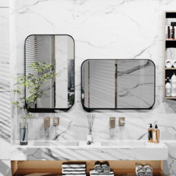 Artloge 60X90Cm Decorative Wall Mirror Bathroom Mirror Premium Aluminium Frame Matte Black - thumbnail 5