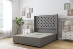 "Sloomy Dior Pewter Dumfries Divan Bed Base No Drawers With 54"" Wingback Headboard 3' Single" - thumbnail 1