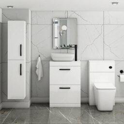 Royal Bathrooms 600mm Floor Standing Vanity Unit 2 Drawer Gloss White & Countertop Basin - Elva With Matt Black Handle - thumbnail 2
