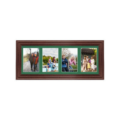AK Frames 50X20Cm Rose Wood Classic Multi Photo Frame With Emerald Mount - Holds 4 Apertures (4X) 6X4 Photos - image 1