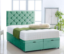 Comfy Deluxe Duck Egg Plush Foot Lift Ottoman Bed With Memory Spring Mattress And   Studded  Headboard 6.0 Ft Super King - thumbnail 1