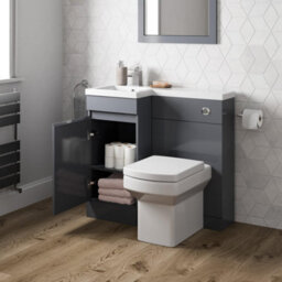 Affine Bathroom Vanity Unit Basin Sink 900mm Toilet Combined Furniture Left Hand Grey - thumbnail 3
