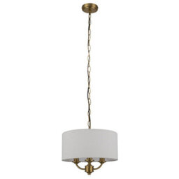 Cosylyte Winston 3 Light Classic Faux Linen Outer Shade Pendant Light - Brass - thumbnail 4