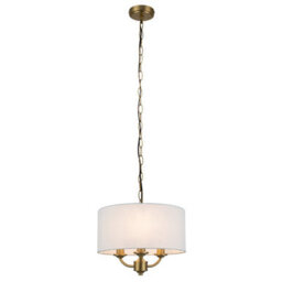 Cosylyte Winston 3 Light Classic Faux Linen Outer Shade Pendant Light - Brass - thumbnail 3