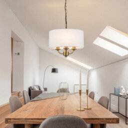 Cosylyte Winston 3 Light Classic Faux Linen Outer Shade Pendant Light - Brass - thumbnail 2