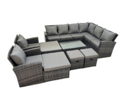Fimous Rattan Garden Outdoor Furniture Set 12 Seater Garden Sofa Coffee Table Set With Chair 4 Footstools Dark Grey Mixed - thumbnail 1