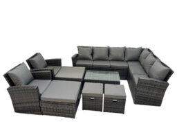 Fimous Rattan Garden Outdoor Furniture Set 12 Seater Garden Sofa Coffee Table Set With Chair 4 Footstools Dark Grey Mixed - thumbnail 2