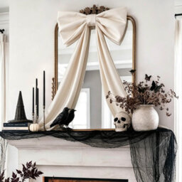 Amorly 48In Oversized Giant Beige Bow, Gothic Hanging Decor For Halloween, Mantel, Entryway,wall,christmas Tree Topper & Party Decoration - thumbnail 9