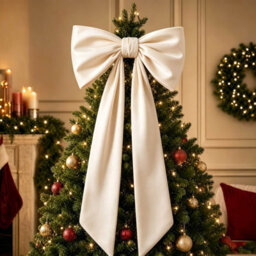 Amorly 48In Oversized Giant Beige Bow, Gothic Hanging Decor For Halloween, Mantel, Entryway,wall,christmas Tree Topper & Party Decoration - thumbnail 1