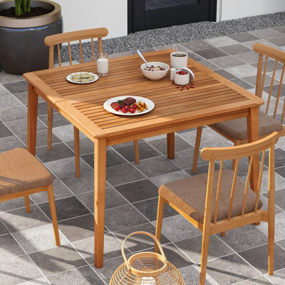 Costway Outdoor Acacia Wood Dining Table 100 X 100Cm Patio Bistro Table With Umbrella Hole - image 1
