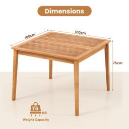 Costway Outdoor Acacia Wood Dining Table 100 X 100Cm Patio Bistro Table With Umbrella Hole - thumbnail 3