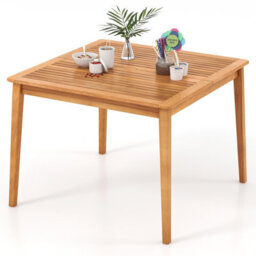 Costway Outdoor Acacia Wood Dining Table 100 X 100Cm Patio Bistro Table With Umbrella Hole - thumbnail 2