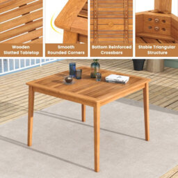 Costway Outdoor Acacia Wood Dining Table 100 X 100Cm Patio Bistro Table With Umbrella Hole - thumbnail 7