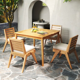 Costway Outdoor Acacia Wood Dining Table 100 X 100Cm Patio Bistro Table With Umbrella Hole - thumbnail 4