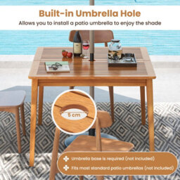 Costway Outdoor Acacia Wood Dining Table 100 X 100Cm Patio Bistro Table With Umbrella Hole - thumbnail 9