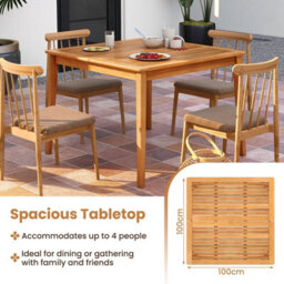 Costway Outdoor Acacia Wood Dining Table 100 X 100Cm Patio Bistro Table With Umbrella Hole - thumbnail 8