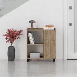 Decortie Modern Zeo Sideboard Cabinet 70X40X80Cm 1 Door Storage 4 Compartments With 4 Heels Natural Oak, Room, Office
