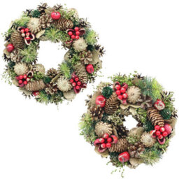 Urbn-Living Urbnliving 25Cm Red Green Gold Glitter Christmas Wreath Festive Decoration With Jute Hanger Traditional Pinecone Décor - thumbnail 2