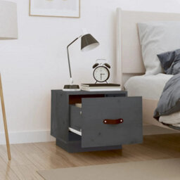 Berkfield Bedside Cabinet Grey 40X34X35 Cm Solid Wood Pine - thumbnail 3
