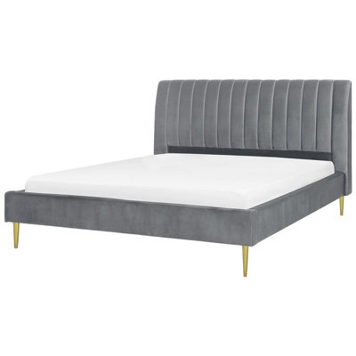 Beliani Bed Velvet Marville 180 X 200 Cm (Eu Super King) Grey - image 1