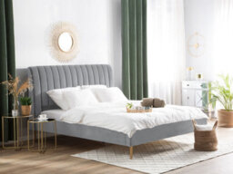 Beliani Bed Velvet Marville 180 X 200 Cm (Eu Super King) Grey - thumbnail 2