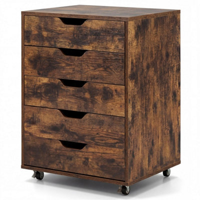5 Drawer Filing Cabinet On Wheels Wooden Storage Cabinet With Lockable Brown - image 1
