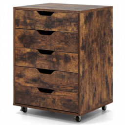 5 Drawer Filing Cabinet On Wheels Wooden Storage Cabinet With Lockable Brown - thumbnail 1