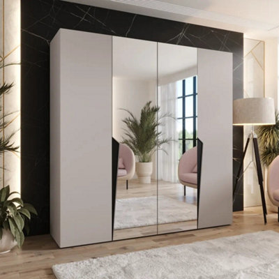 Arte Piano Ii Hinged Door Wardrobe 200Cm - Cashmere Four-Door Mirrored Wardrobe With Rails And Shelves - image 1