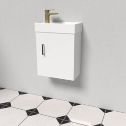 Nes Home White Wall Hung 400mm Vanity Unit & Square Basin Mono Mixer Tap - thumbnail 1